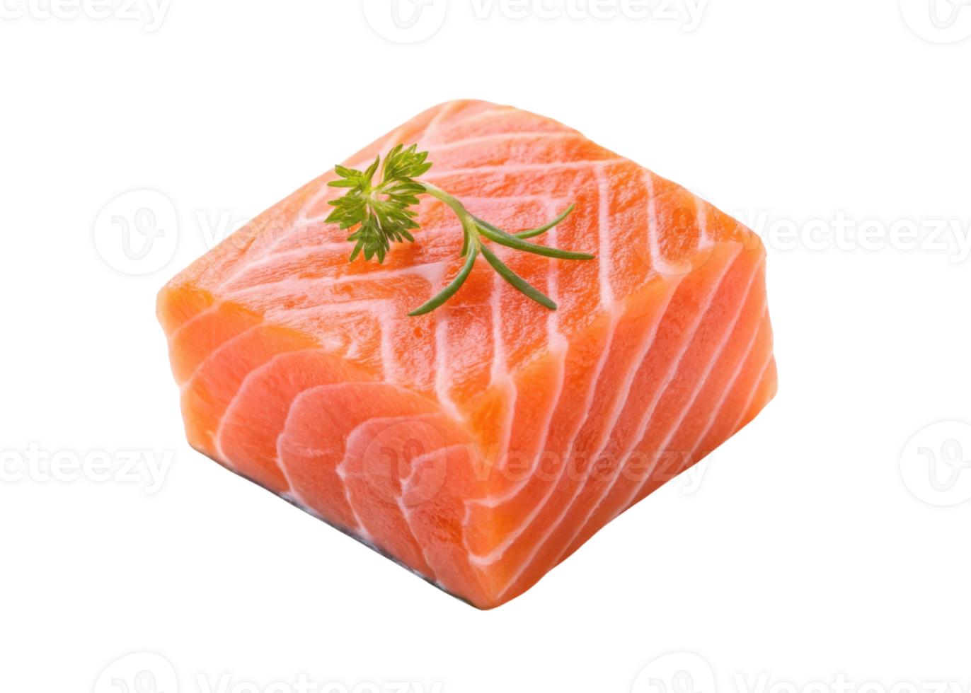 Salmon fillet with fresh green herb on top isolated on transparency background showing fresh texture and vibrant color for healthy food concept png