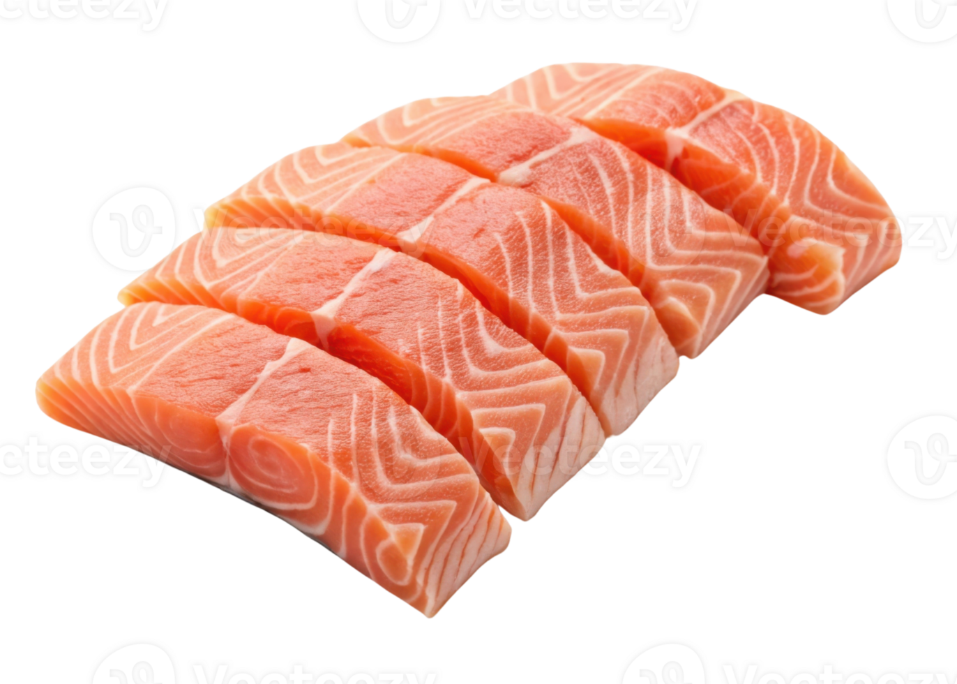 Fresh salmon fillet slices with vibrant orange color and delicate white marbling perfect for cooking or sushi preparation png