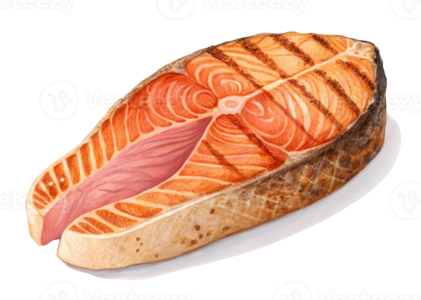Grilled salmon steak with rich orange color and texture isolated on transparency background showing fresh and delicious seafood for healthy meals png