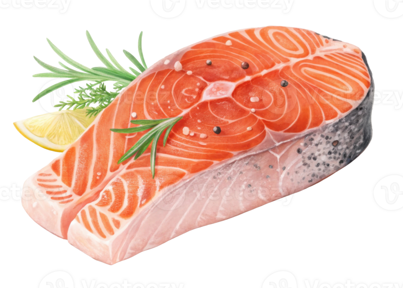 Fresh salmon steak with herbs and lemon slice is delicious and healthy choice for flavorful meal with vibrant colors and natural texture png