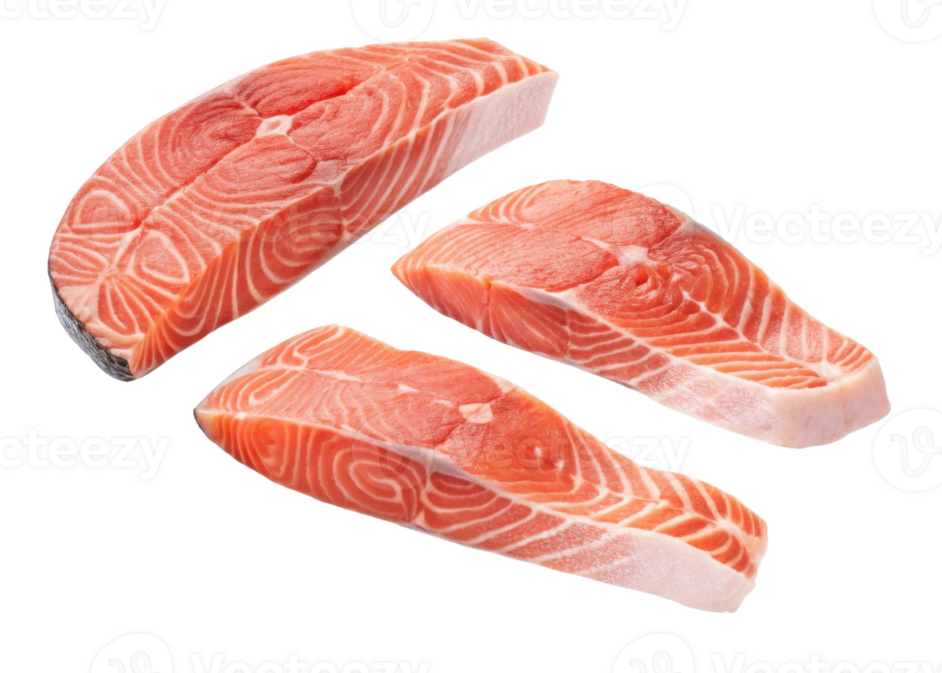 Fresh salmon steak pieces with vibrant pink color and natural texture isolated on transparency background for healthy cooking png