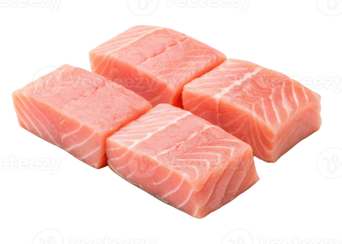 Salmon fresh raw fish fillet pieces with pink texture and white fat lines ready for cooking or sushi preparation in clean isolated background png