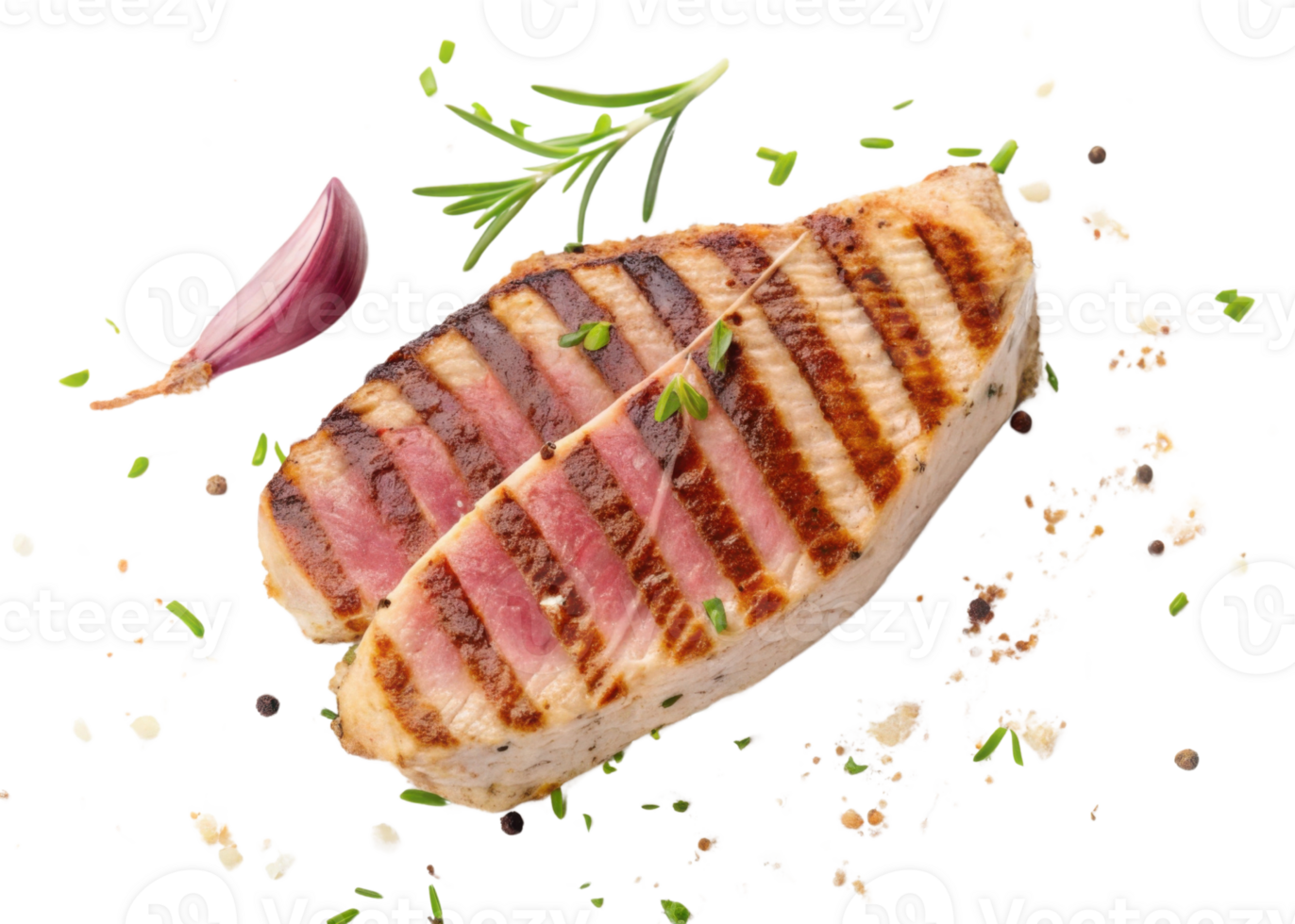 Grilled tuna steak with herbs and garlic seasoning looks delicious and fresh with tender texture and appetizing grill marks png