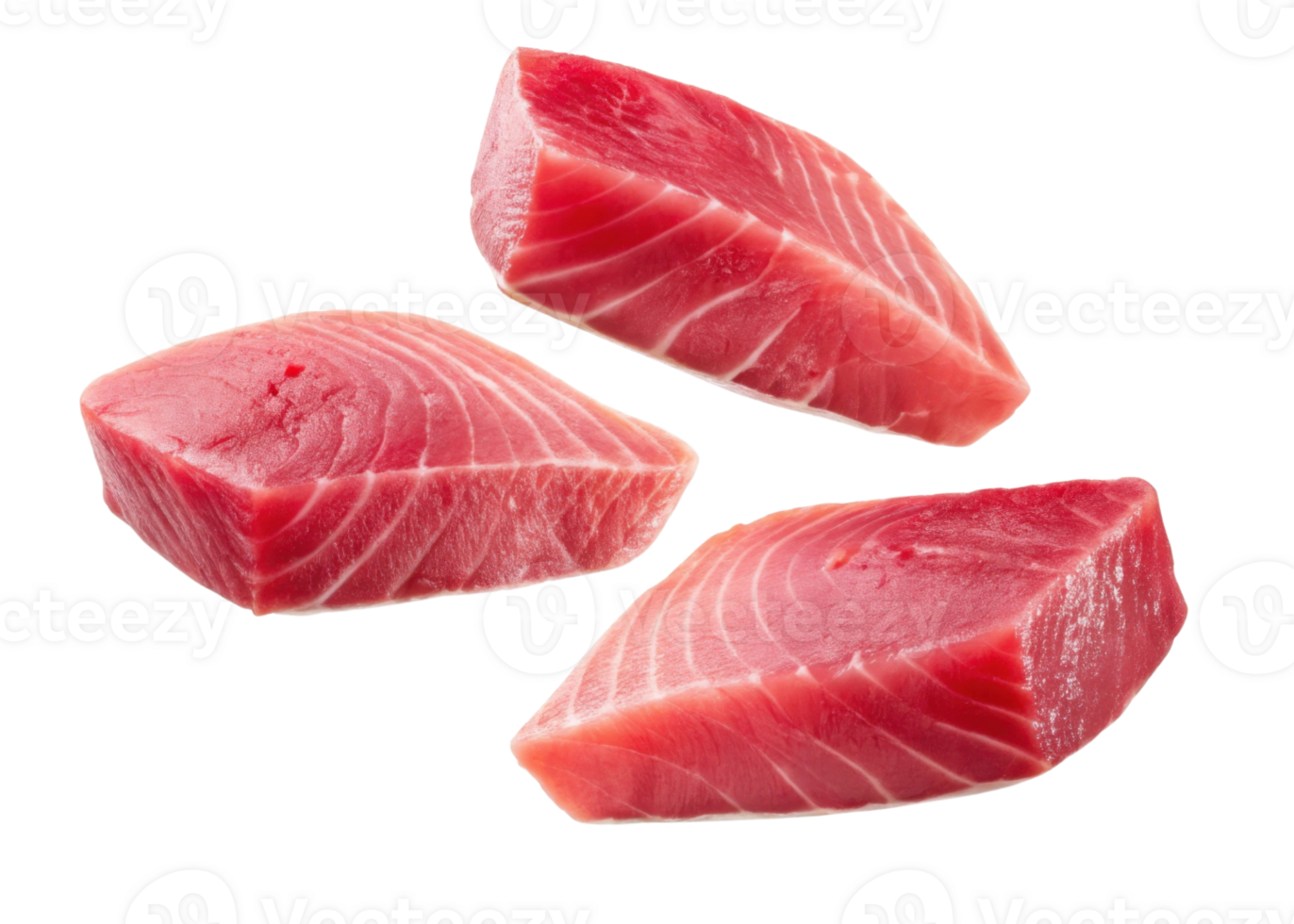 Fresh tuna pieces with vibrant red color and smooth texture perfect for cooking or sushi preparation in clean setting png