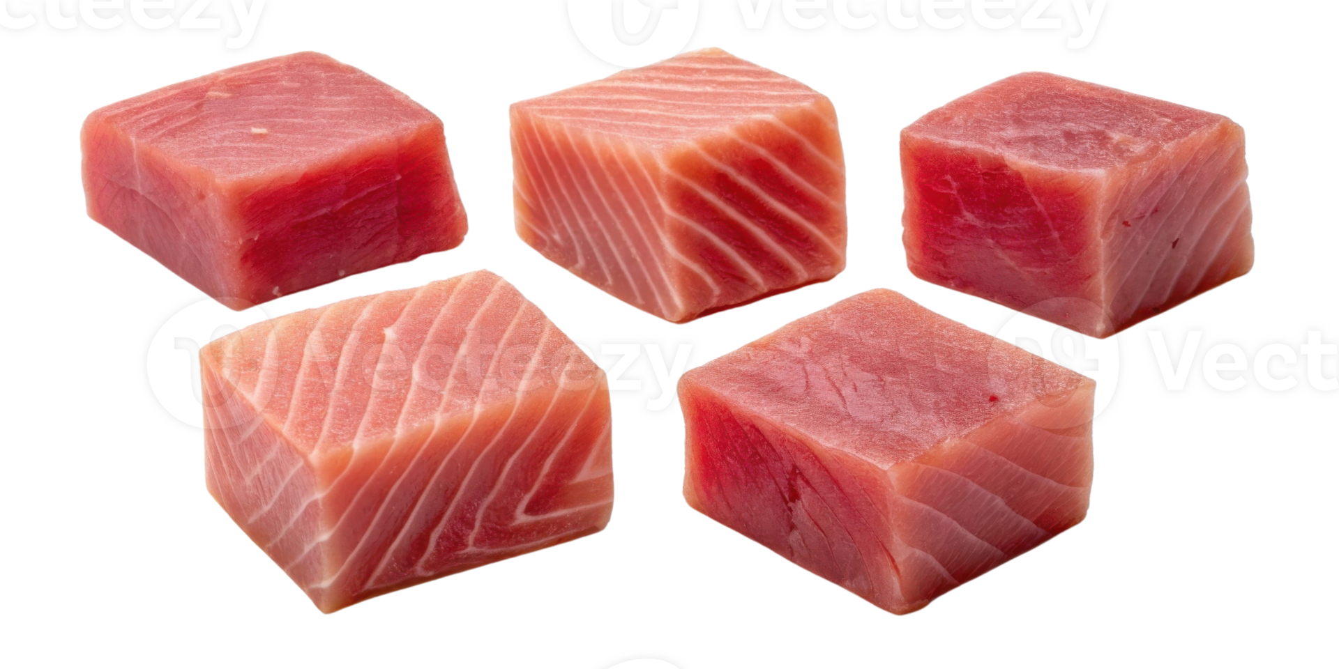 Fresh tuna cubes with rich red and pink hues perfect for sushi or sashimi dishes showcasing natural texture and color of raw fish png