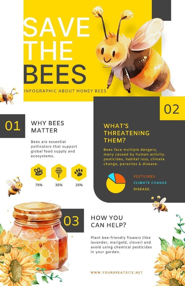 Yellow White Save The Bees Poster template