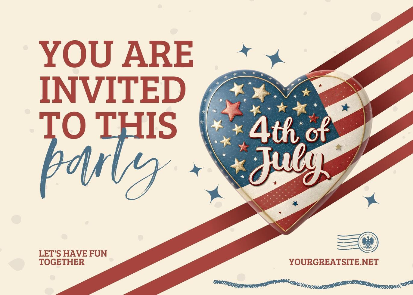 4th Of July Party Invitation Template Horizontal Version