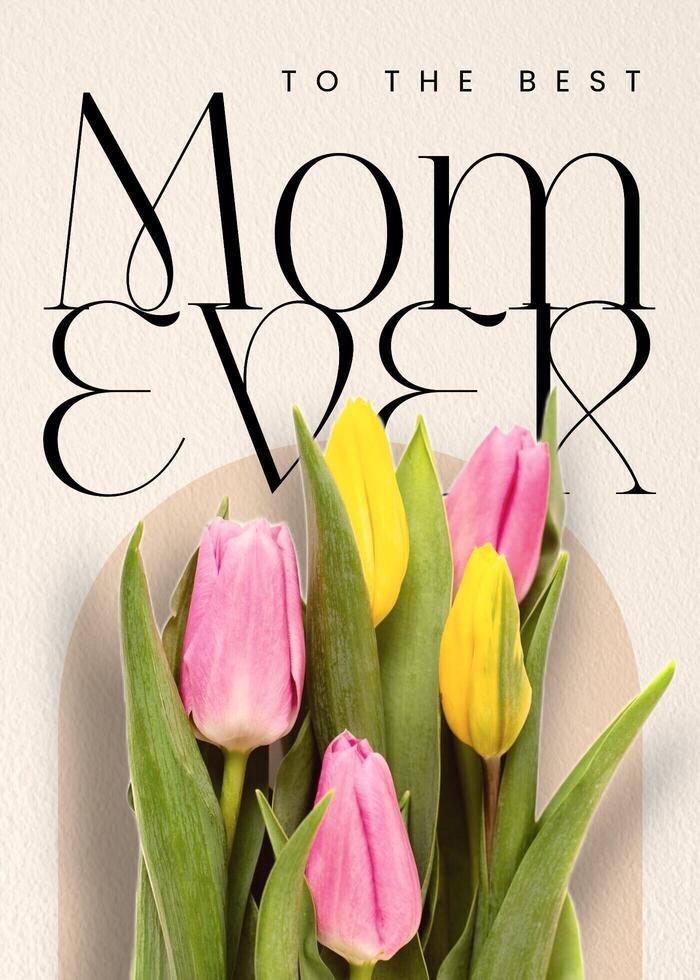 Mother's Day Greeting Card with Tulip Flowers Bouquet template