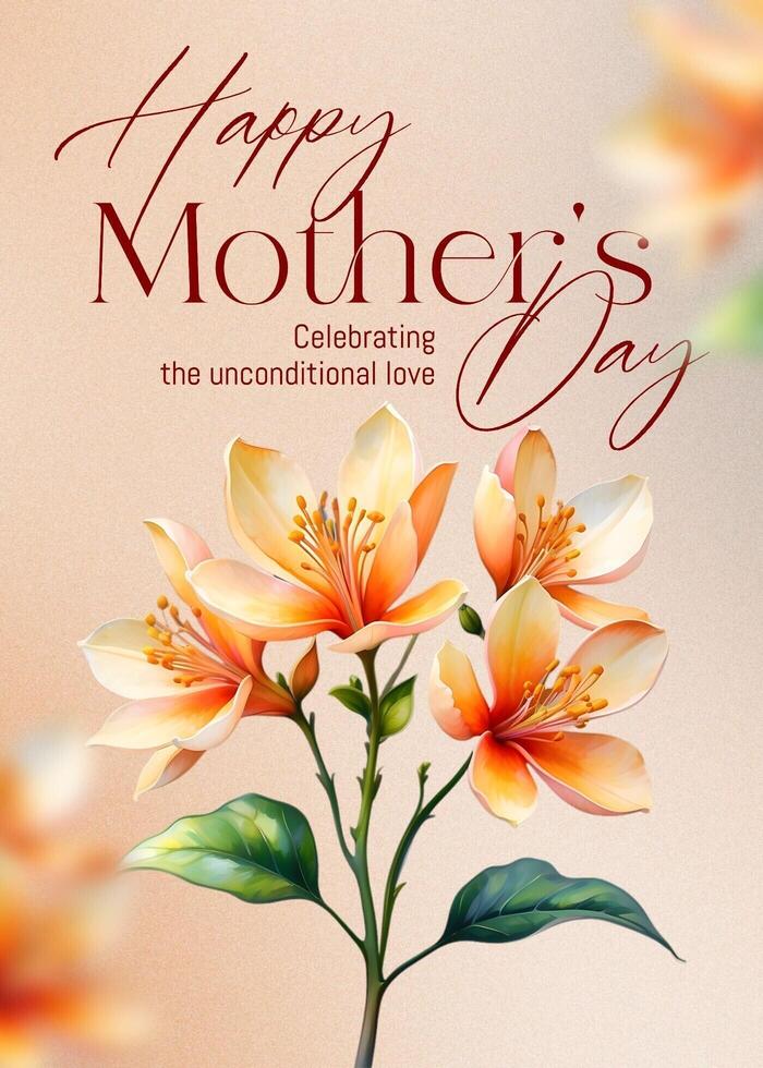 Soft Peach Elegant Flower Happy Mother Day Greeting Card template