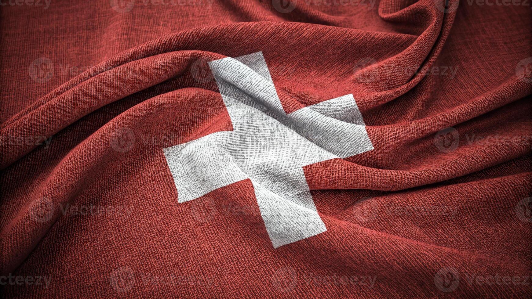 Swiss Flag Draped Fabric Texture With White Cross Emblem photo