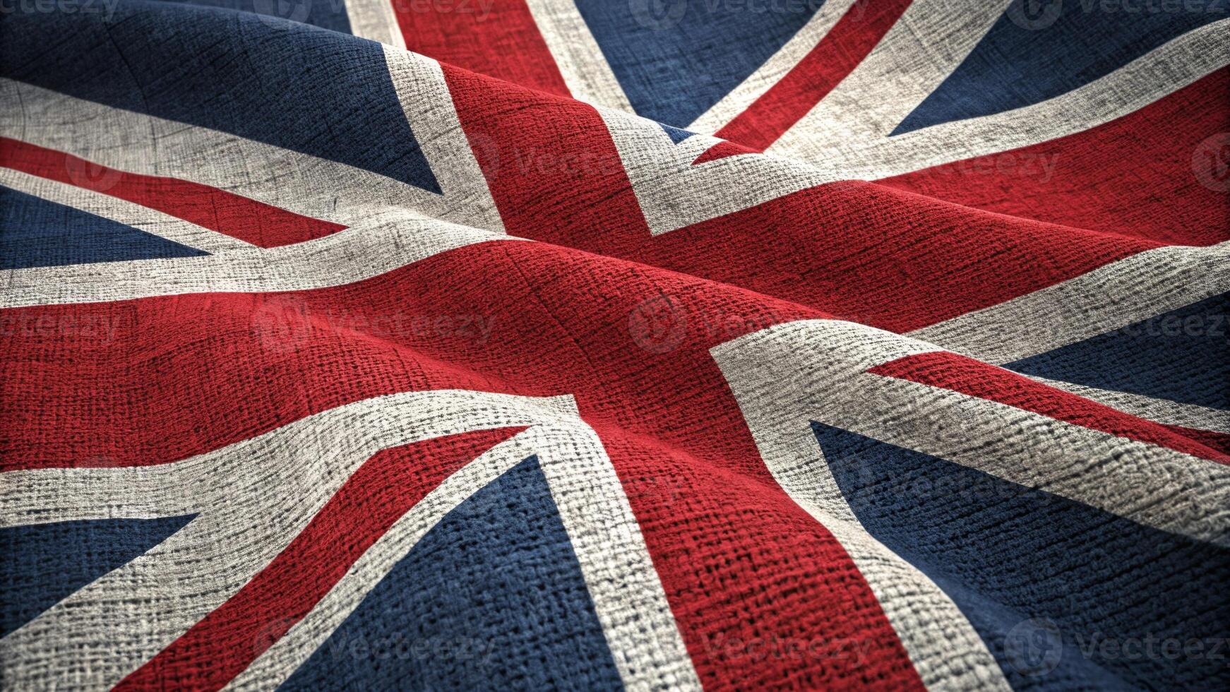 Close-Up of Waving United Kingdom Flag with Textured Fabric Details photo