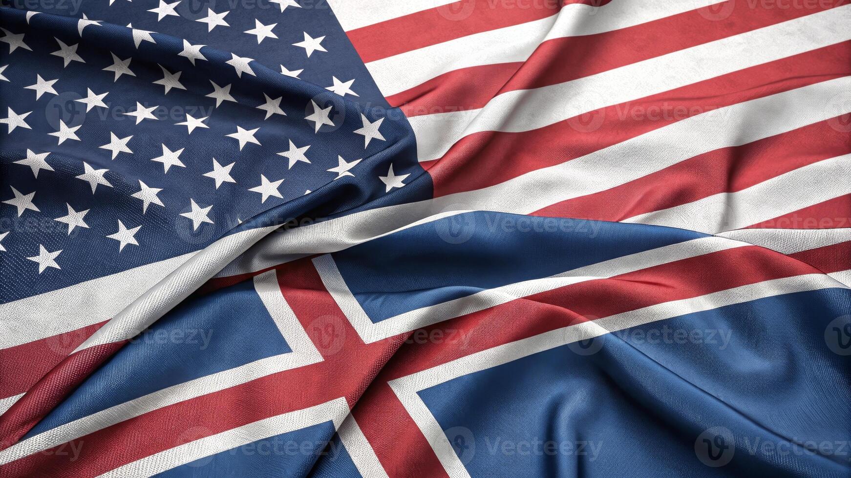 Closeup of American and Icelandic Flags Overlapping Symbolizing Unity and Cooperation photo