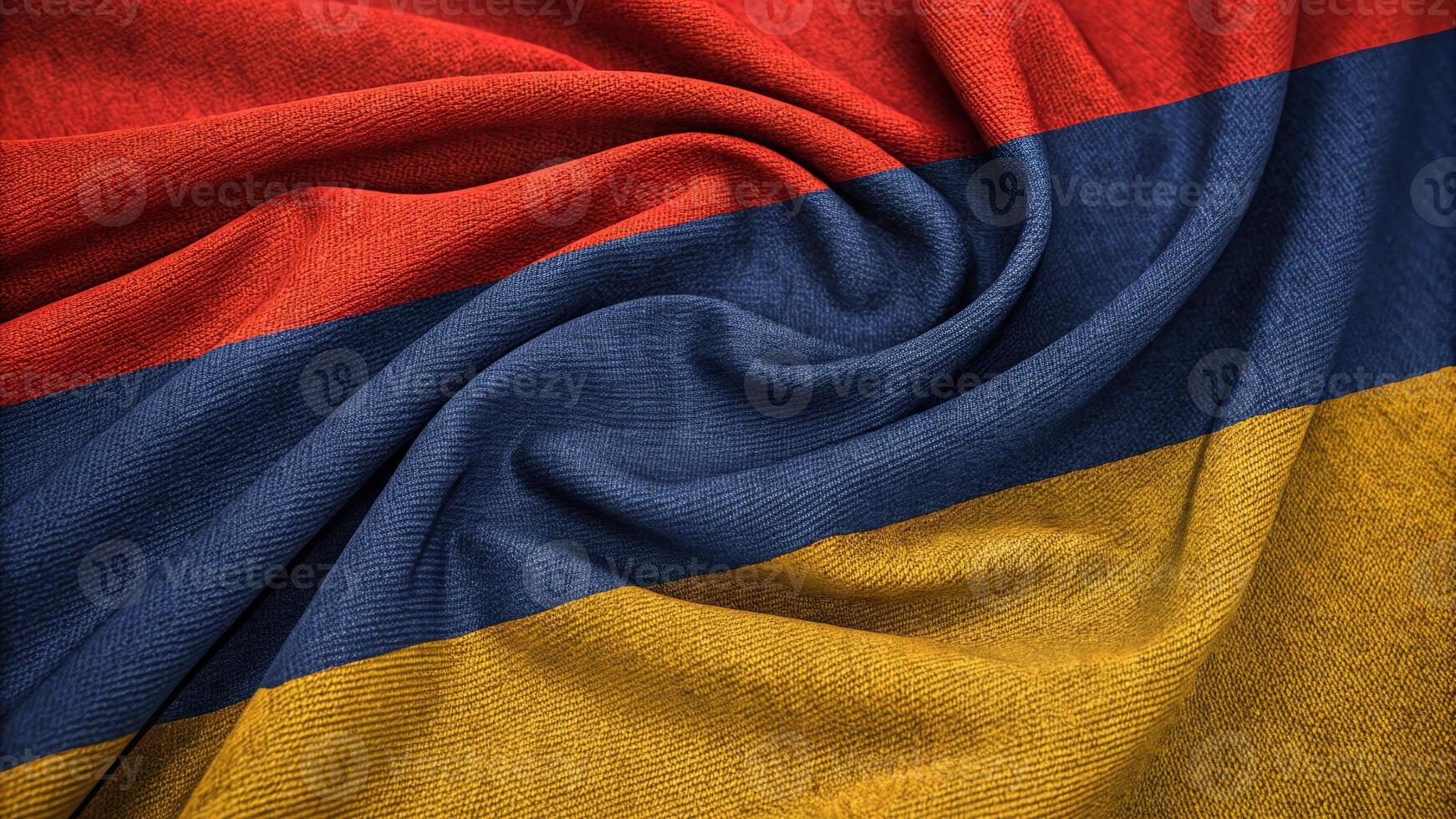 Armenian Flag Rendered on Wrinkled Fabric Close-Up View photo