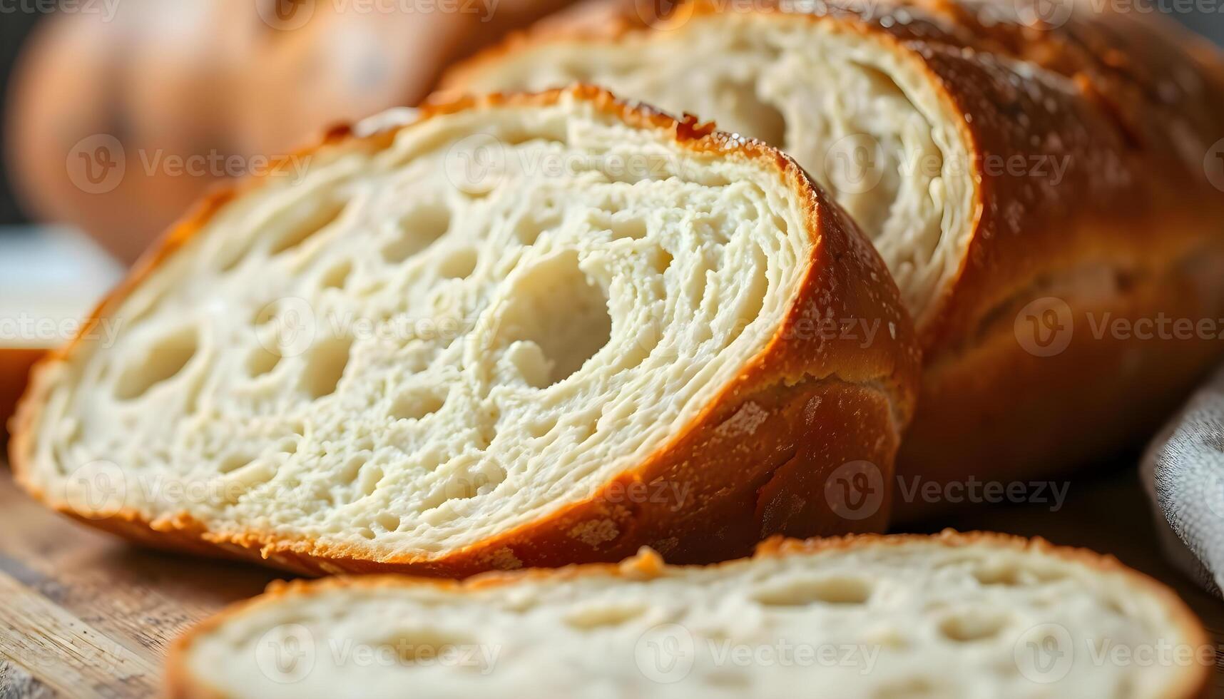 A loaf of bread is cut into pieces photo