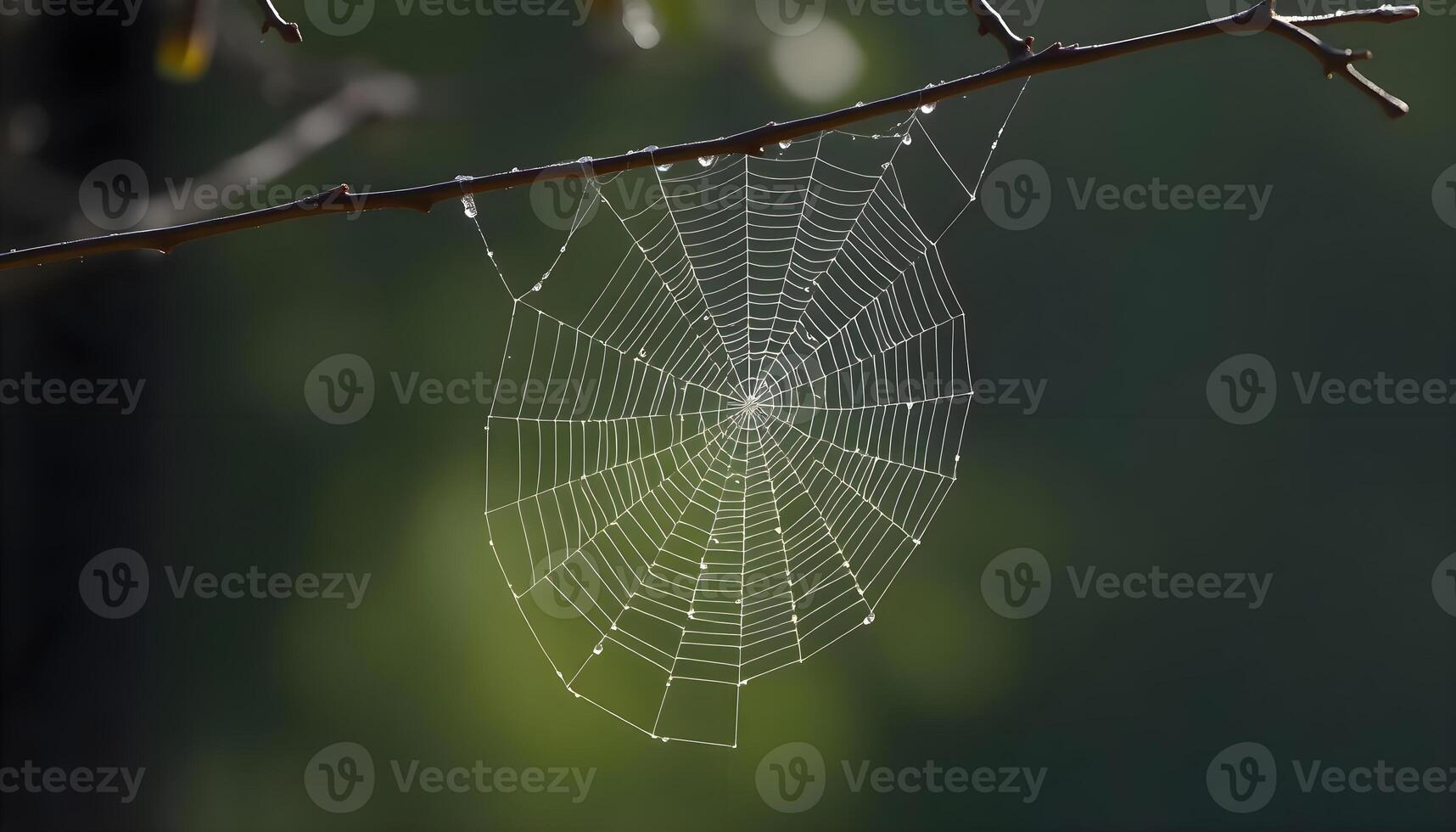 A spider web is shown on a branch photo