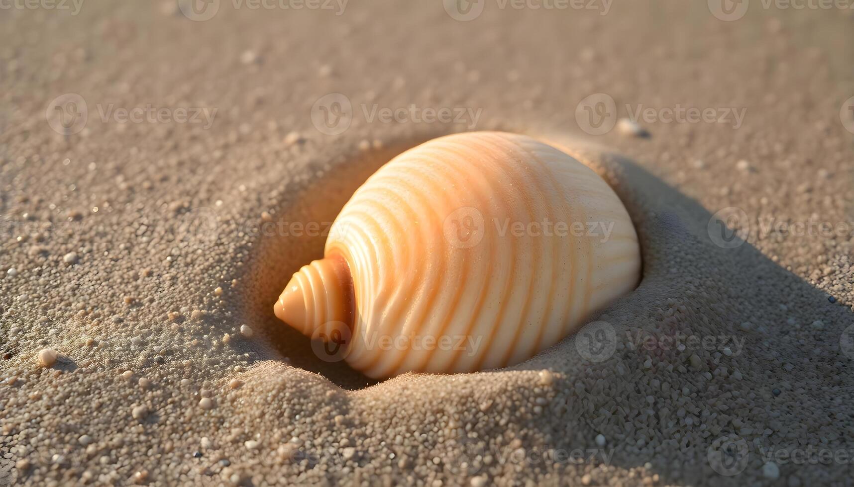 A shell is sitting in the sand on a beach photo