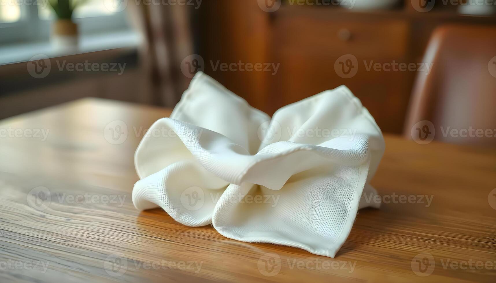 A folded napkin sitting on top of a table photo