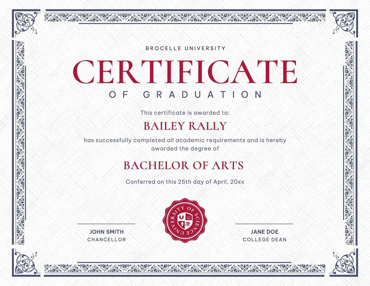 Red White Classic University Graduation Certificate template