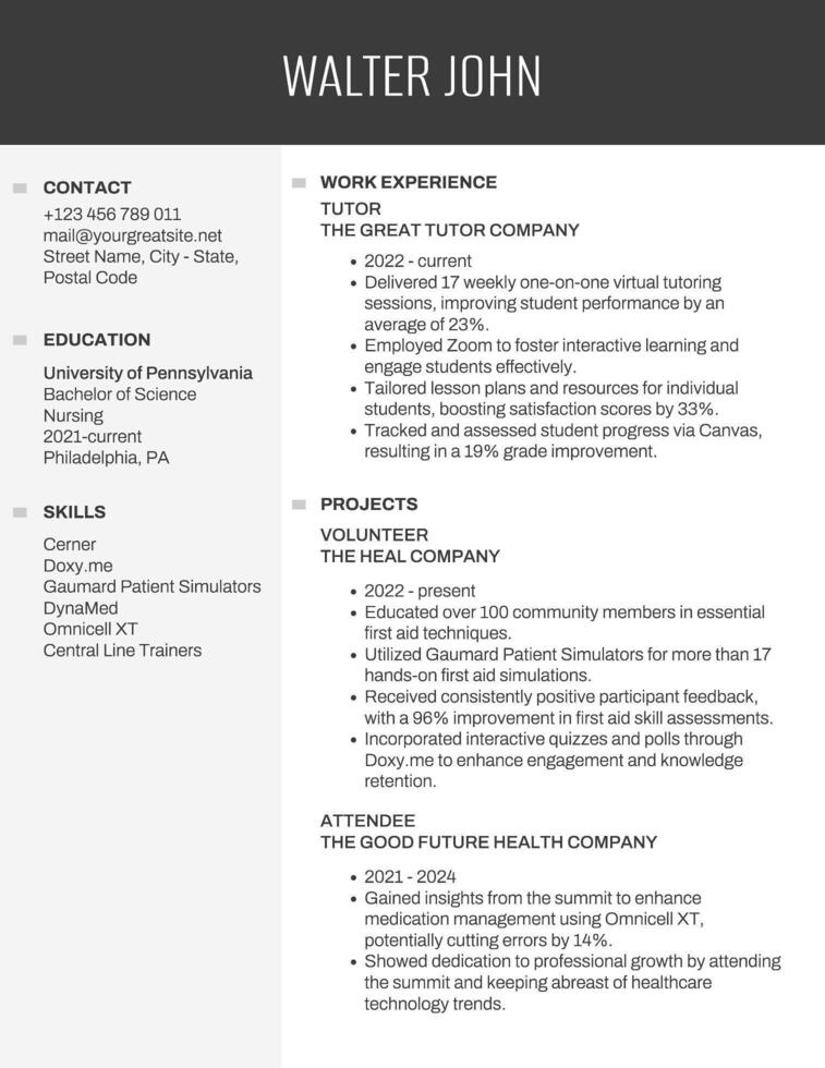 Scholarship Resume for Healthcare Tutor template