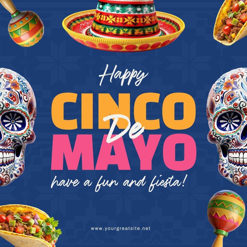 blue cinco de mayo social media post template