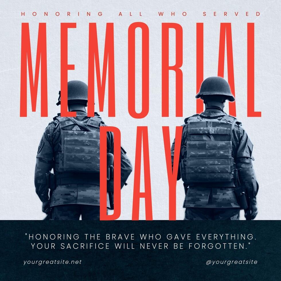 Memorial Day Greeting Instagram Post with Back View of Two Soldiers template