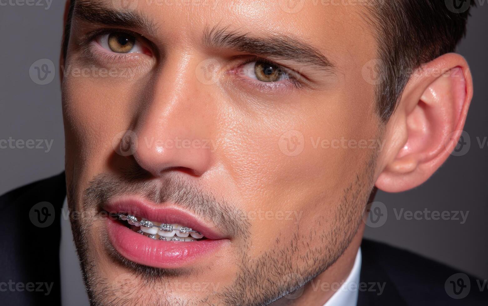 A man with braces on his teeth photo