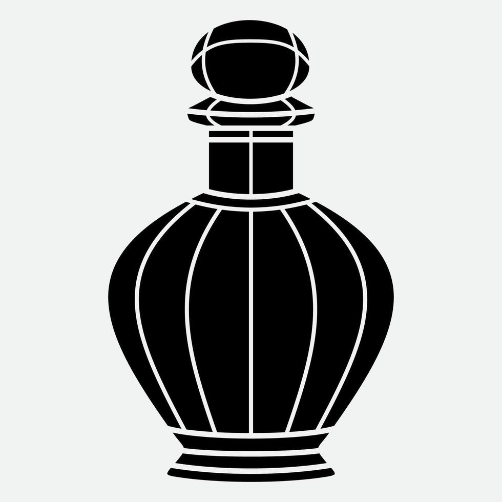 Black and white stylized icon of perfume bottle with cap isolated on white background vector