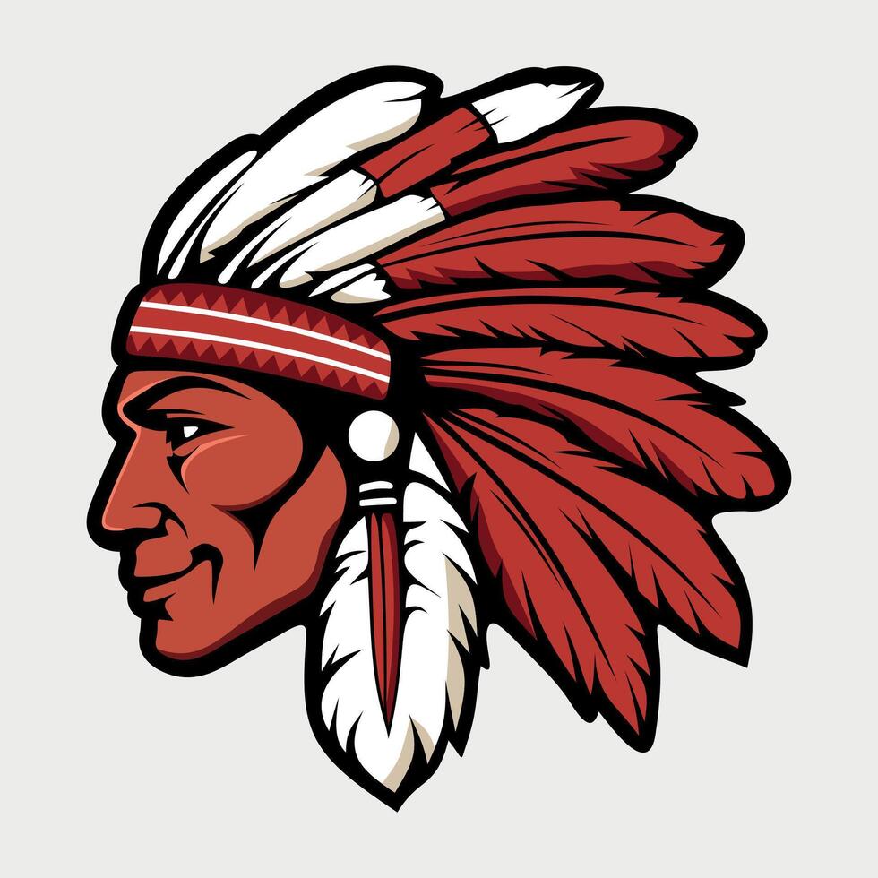 colored stylized icon of red skinned american indian isolated on white background vector