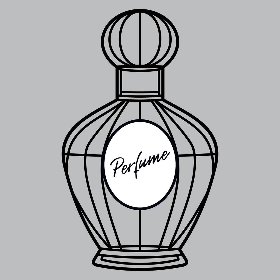 black and white icon of perfume bottle with inscription perfume isolated on white background vector