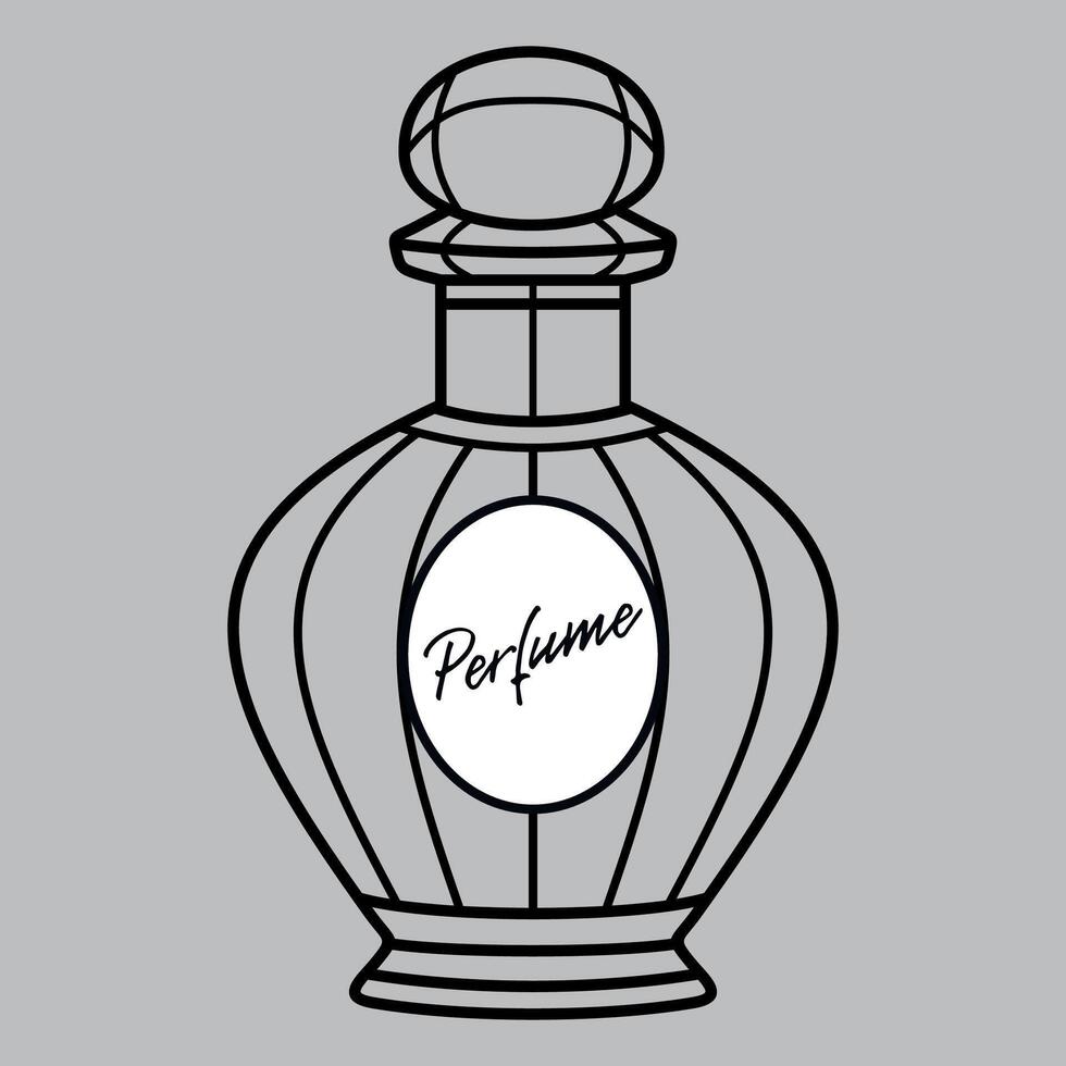 black and white stylized icon of perfume bottle with inscription perfume vector