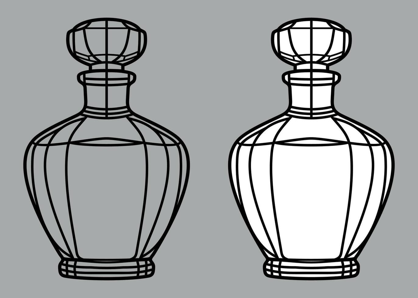 black stylized perfume bottle icon isolated on grey background vector