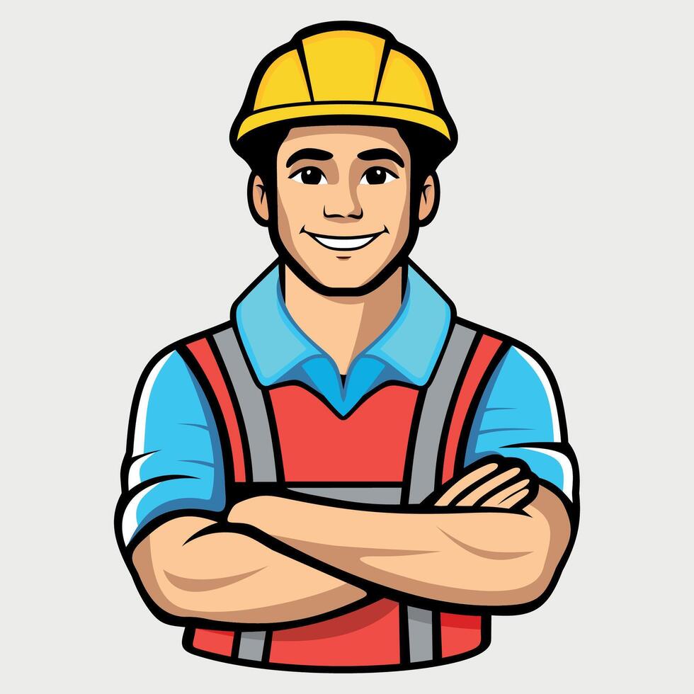 Colored stylized icon of a worker in a special red vest and helmet isolated on a white background vector