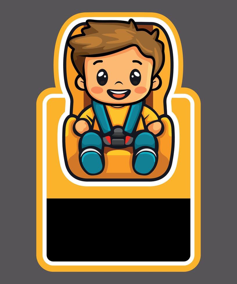 stylized car yellow rectangular sticker baby in car on dark background vector