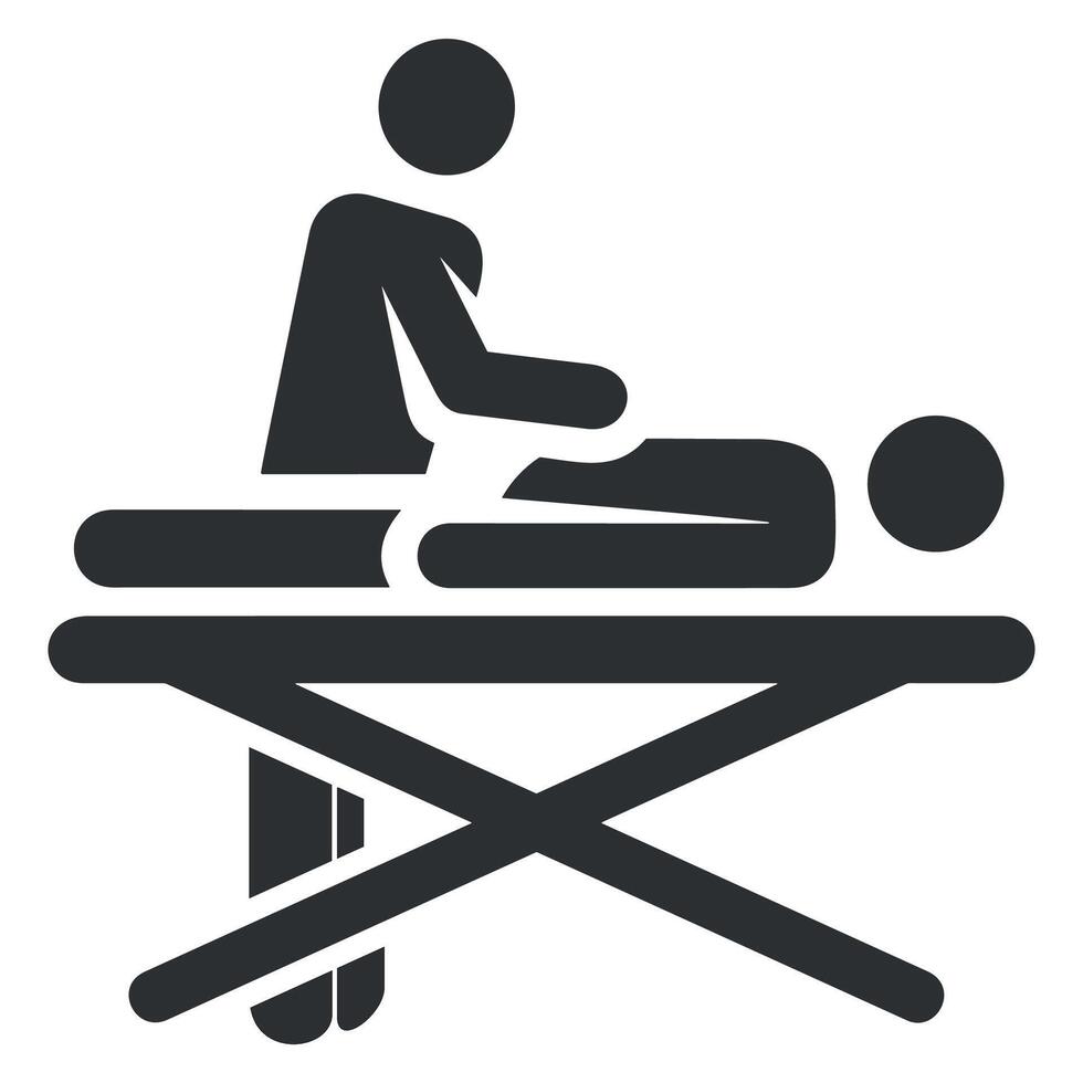 black and white icon of massage therapist and patient isolated on white background vector
