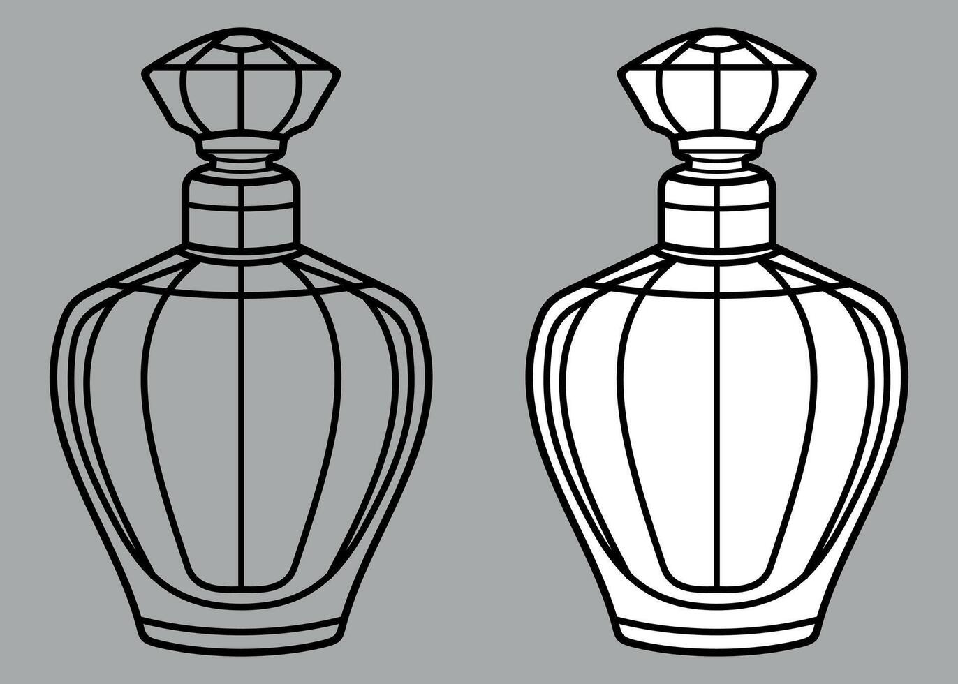 black and white stylized perfume bottle icon on grey background vector