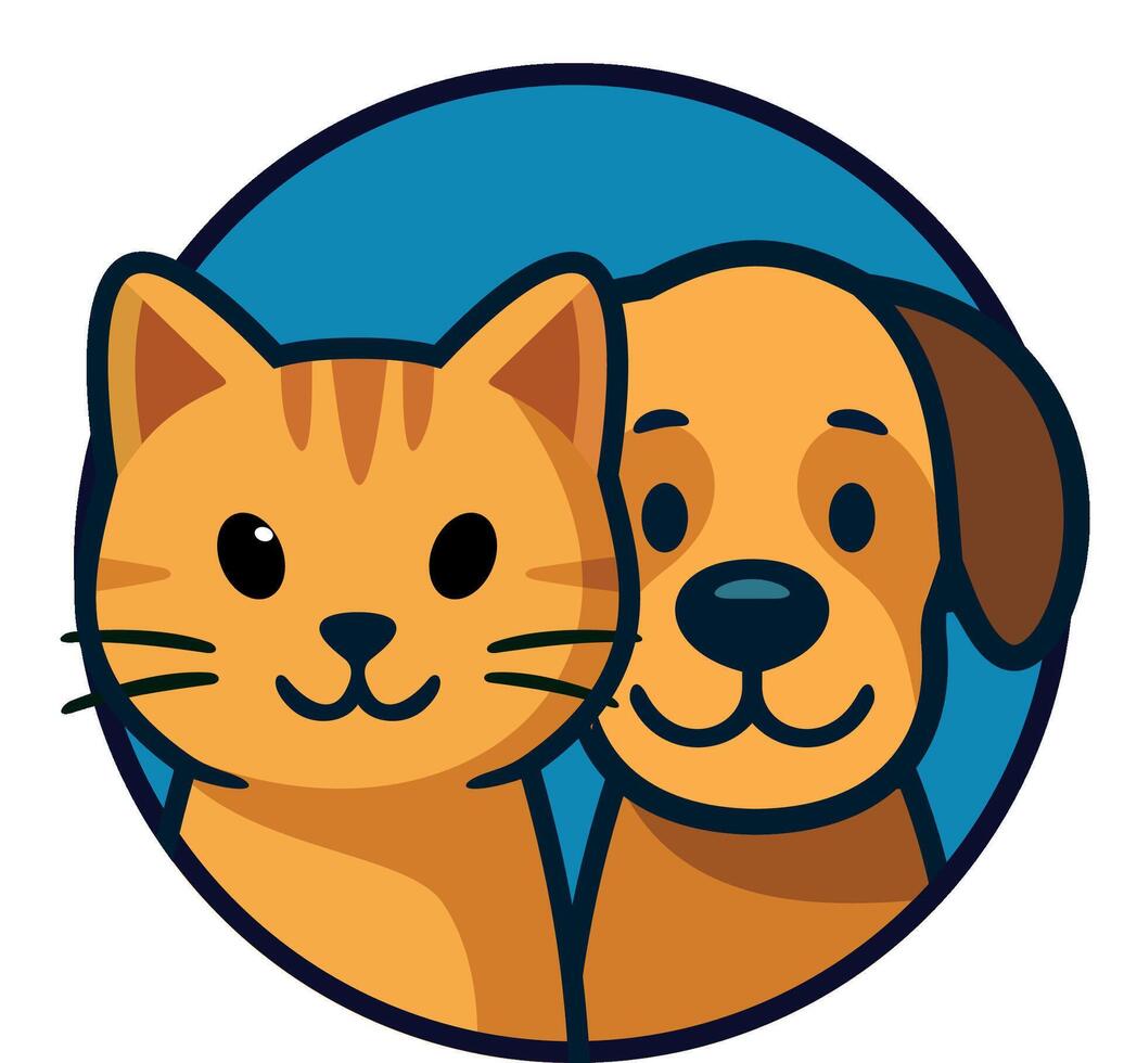 Colored stylized icon logo of cat and dog in blue circle isolated on white background vector