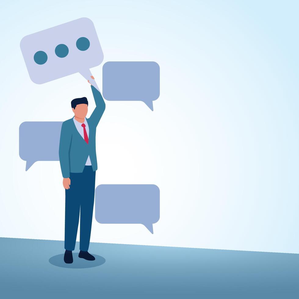 A protester holding a chat bubble. A metaphorical illustration for speaking up, voicing opinions and healthy communication. vector