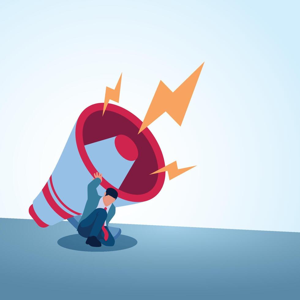 A man holding a big megaphone. A metaphorical illustration for speaking, voicing opinions and healthy communication. vector