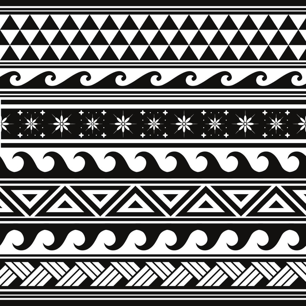 hawaiian polynesia tribal pattern ethnic ornaments art fabric carpet print pattern wallpaper black and white background vector