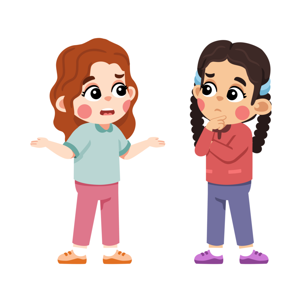 Two girls are talking to each other, one is saying something png