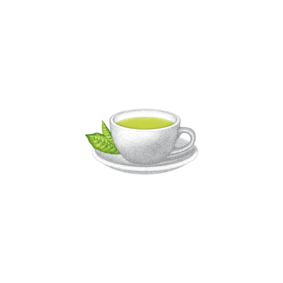 A cup of green tea with a leaf on top png