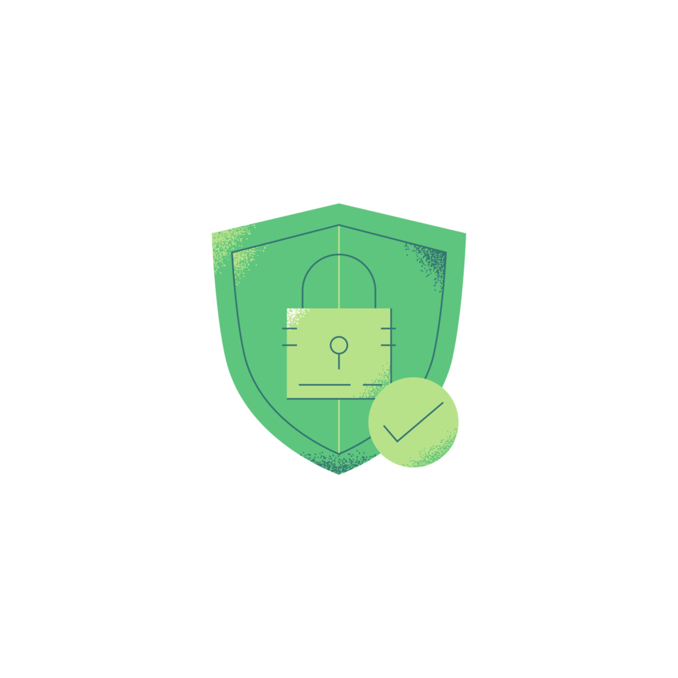 A green shield with a lock and a check mark png