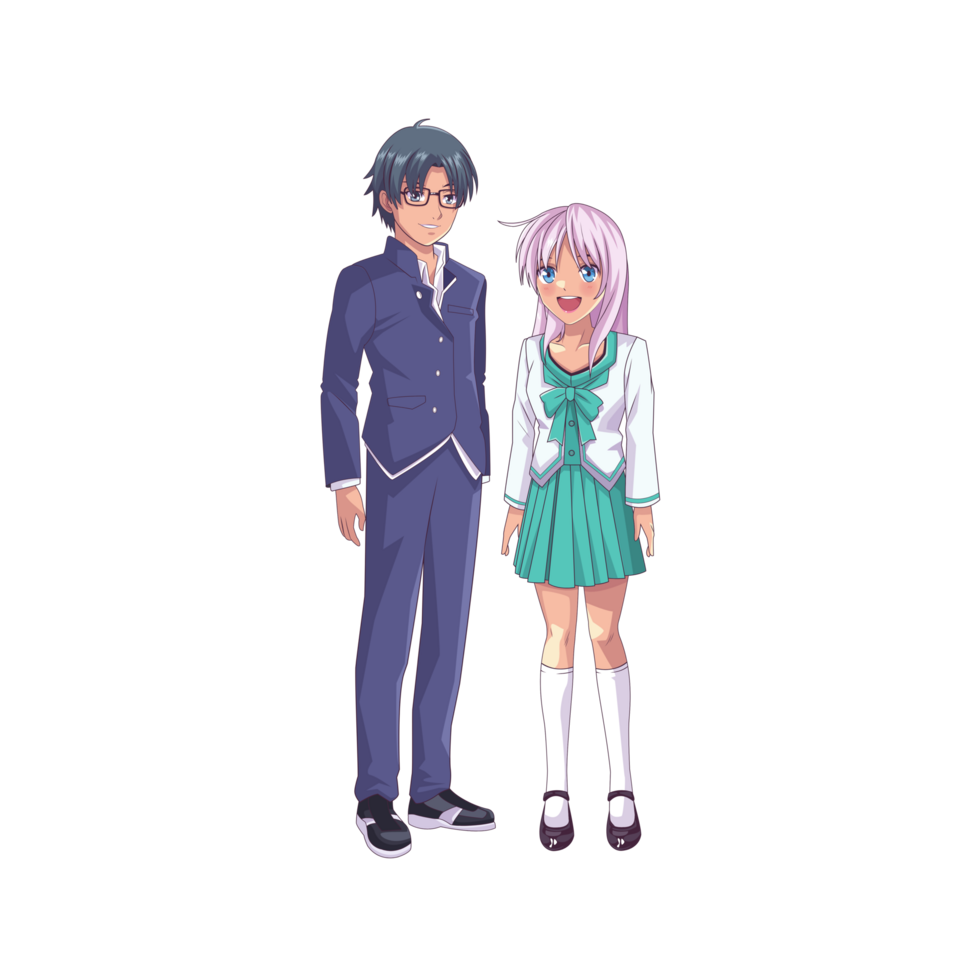 Anime couple in school uniform standing next to each other png