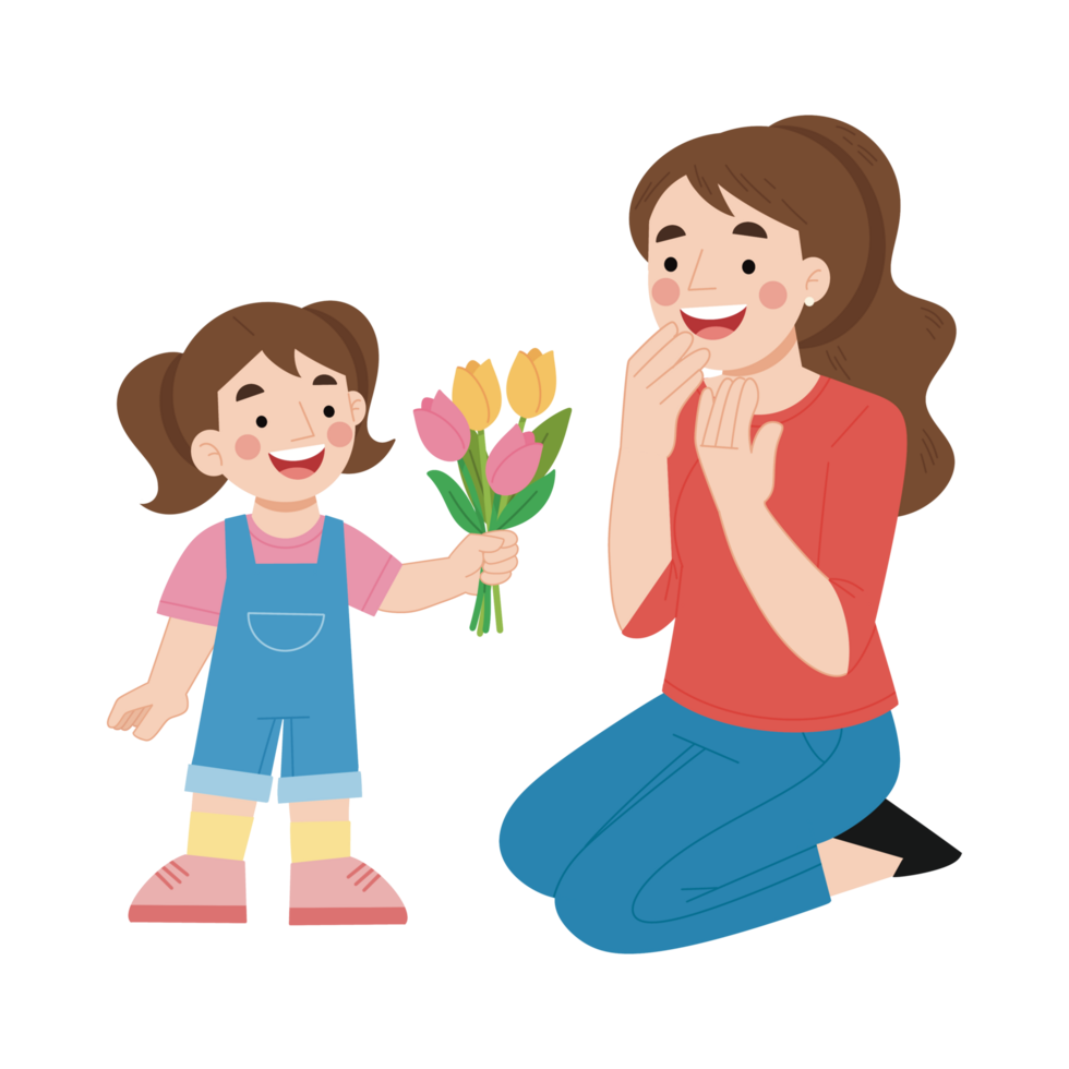 Mother and daughter with flowers png