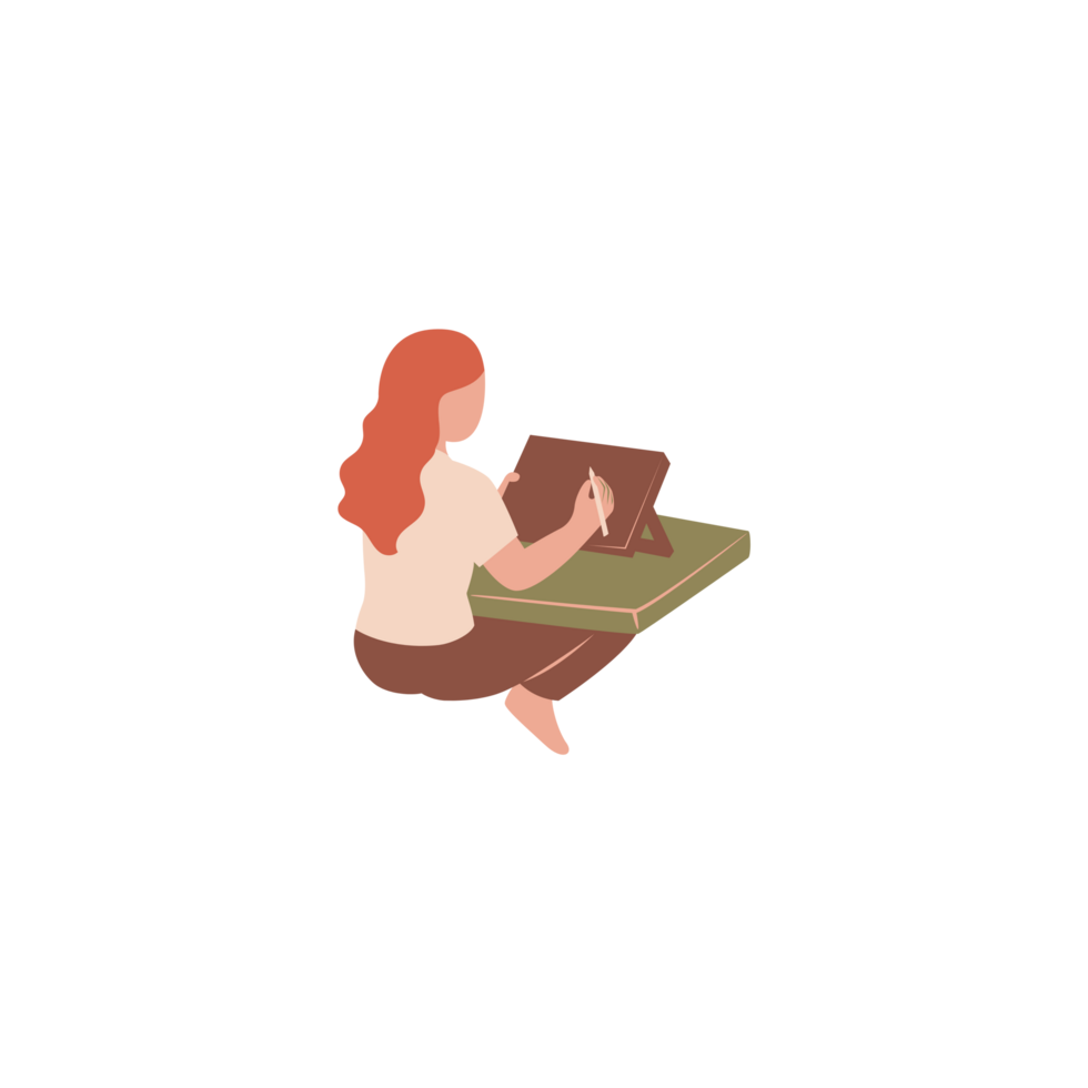 A woman sitting on the floor with a laptop png
