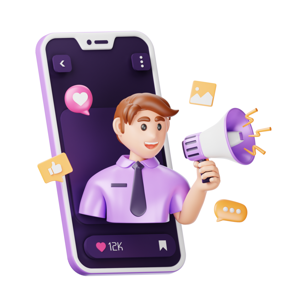 A man with a megaphone and a smartphone png