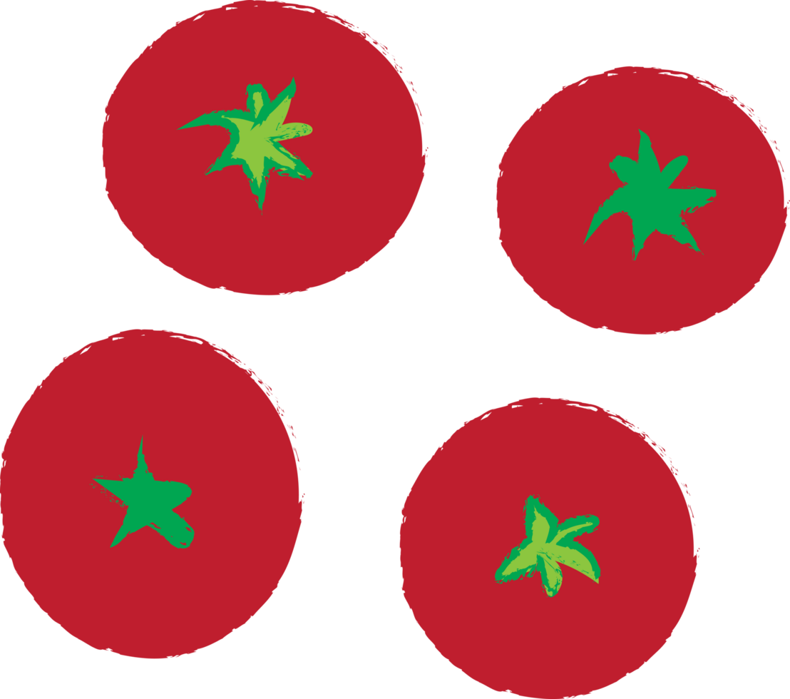 Hand-Drawn Red Tomatoes Illustrations with Green Stems png