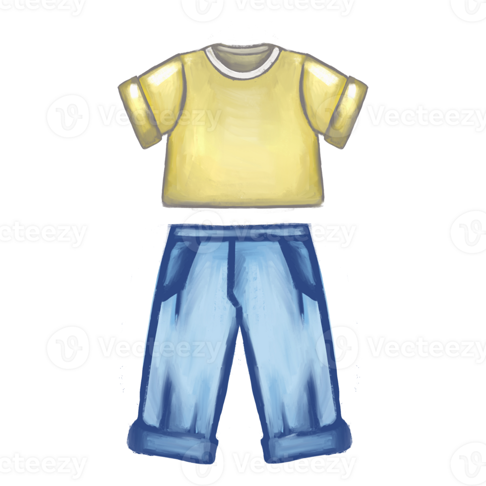 little boy casual clothes jeans and t-shirt hand drawn illustration png