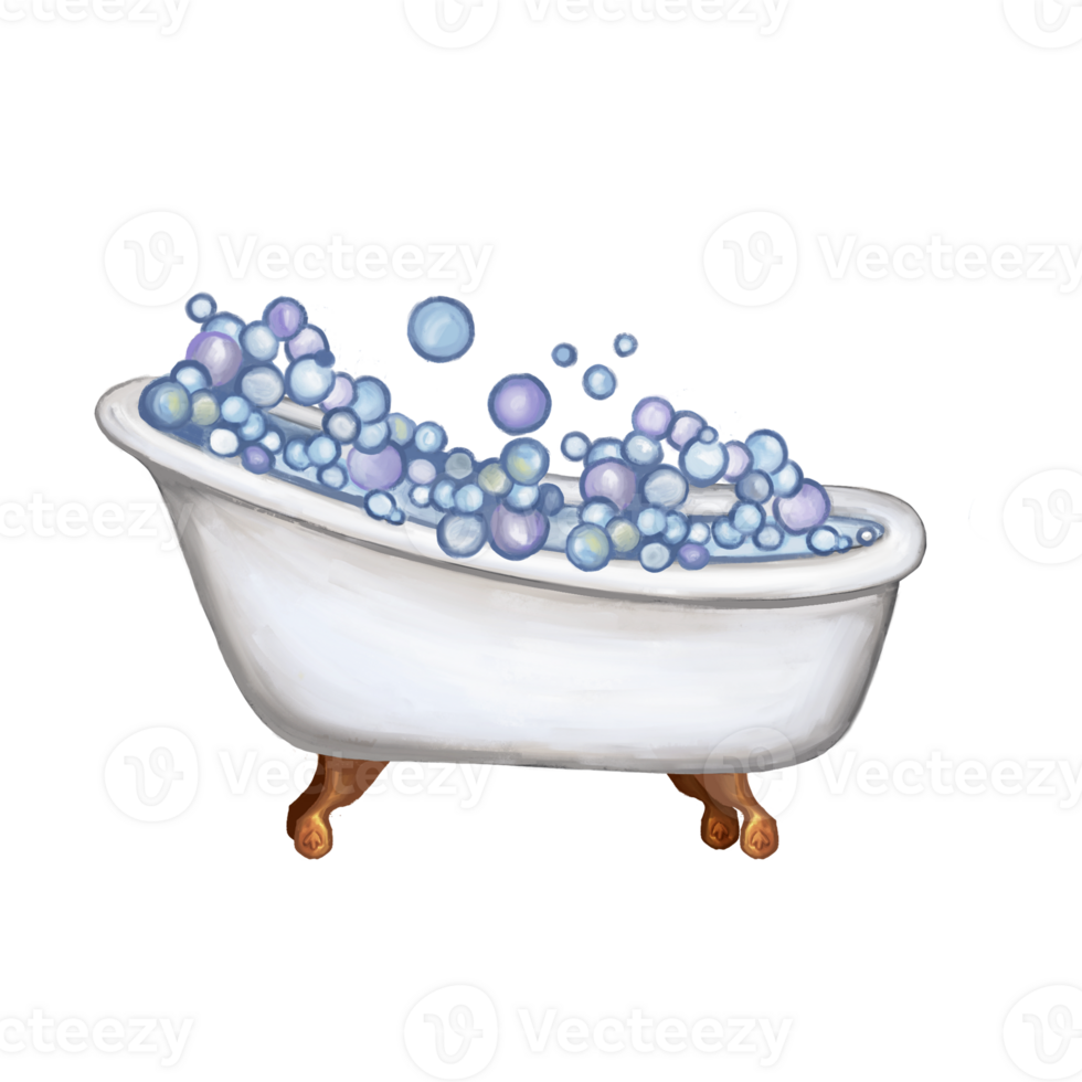 Bath with bubbles and foam hand drawn illustration png