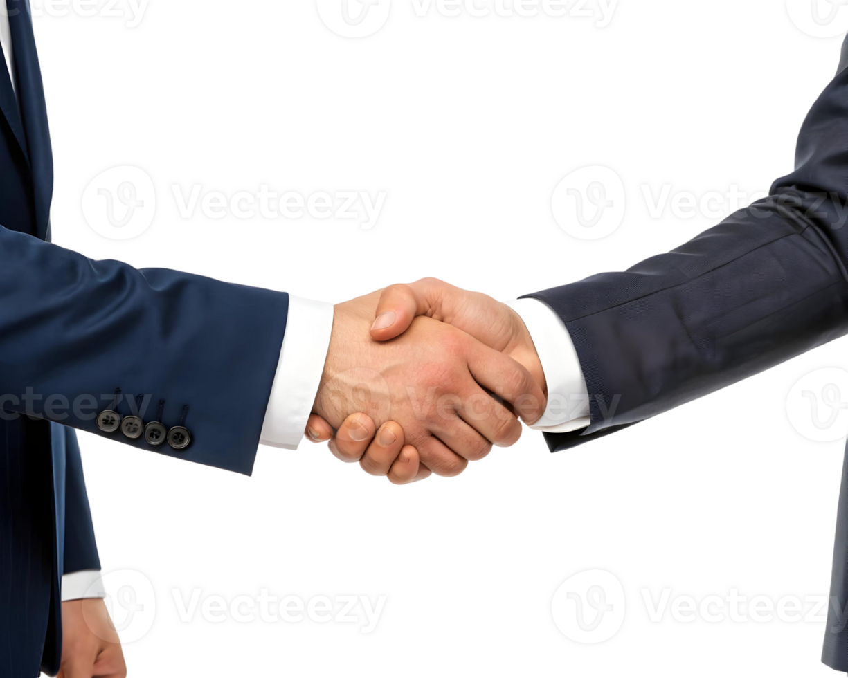 a close up of a handshake between two people wearing suits on a transparent background for business concepts png
